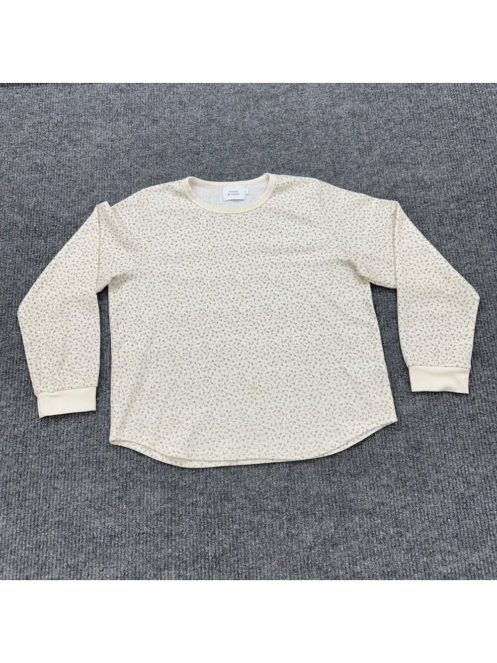 Things Between Ditsy Floral Pull Over Crew Neck Waffle Knit Top Womens sz Large